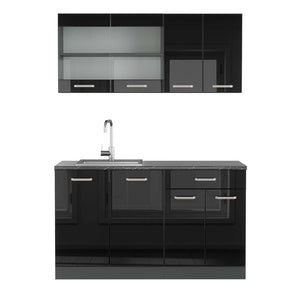 Vicco Cucina monoblocco Nero lucido/antracite 140 cm , PL Antracite