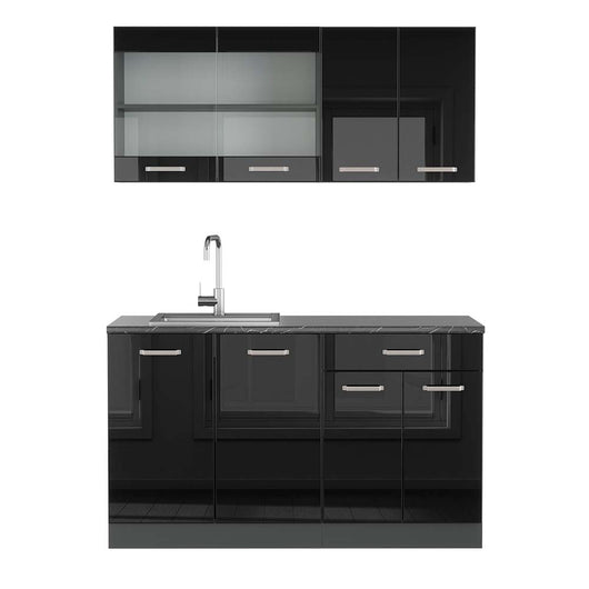Vicco Cucina monoblocco Nero lucido/antracite 140 cm , PL Antracite