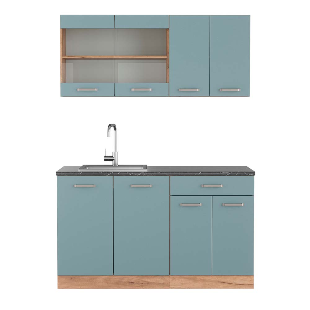 Vicco Cucina monoblocco Rovere blu-grigio/oro 140 cm , PL Antracite