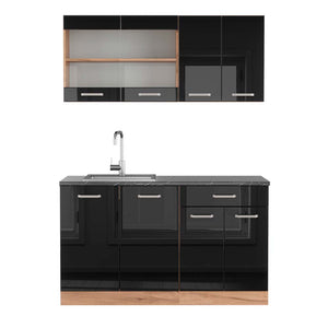 Vicco Cucina monoblocco Rovere nero/oro lucido 140 cm , PL Antracite