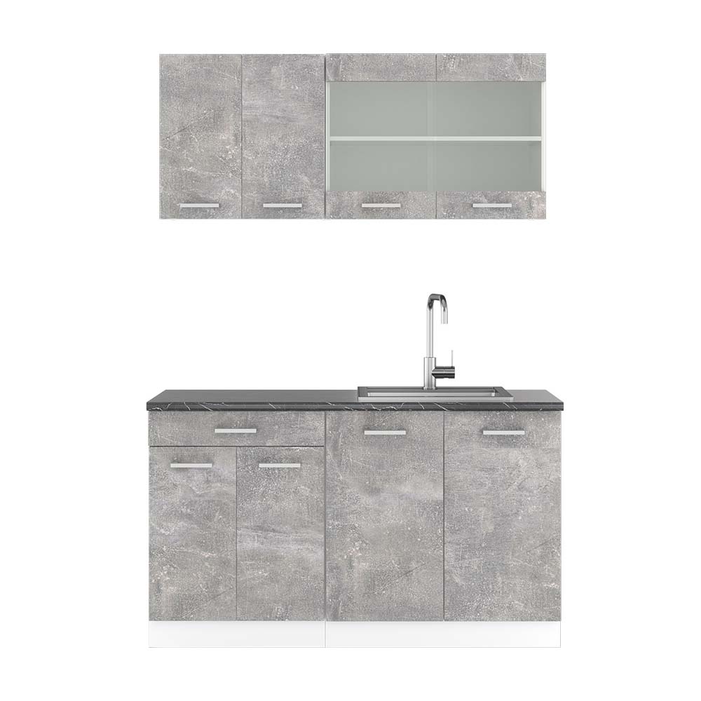 Vicco Cucina monoblocco Cemento/Bianco 140 cm , PL Antracite