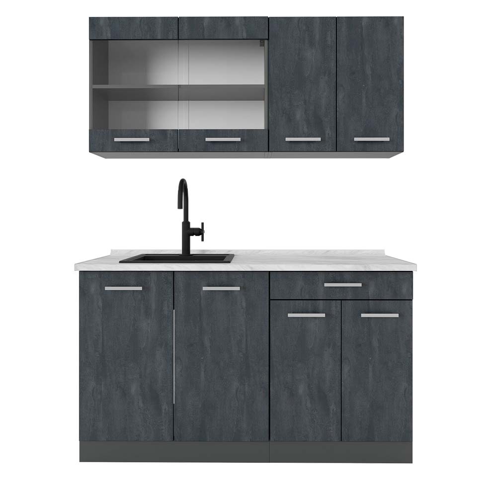 Vicco Cucina monoblocco Calcestruzzo nero/antracite 140 cm PL Marmo