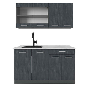 Vicco Cucina monoblocco Calcestruzzo nero/antracite 140 cm PL Marmo