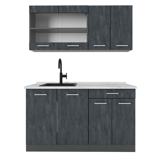 Vicco Cucina monoblocco Calcestruzzo nero/antracite 140 cm PL Marmo