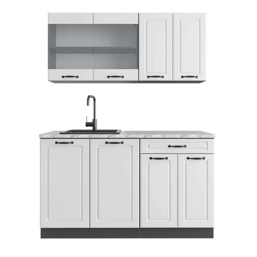 Vicco Cucina monoblocco Bianco casa di campagna/antracite 140 cm , PL Marmo