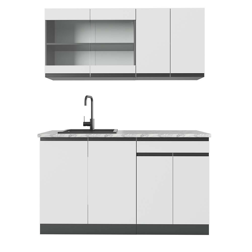Vicco Cucina monoblocco Bianco/antracite 140 cm , PL Marmo