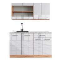 Vicco Cucina monoblocco Bianco lucido/oro power oak 140 cm , PL Marmo