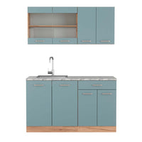 Vicco Cucina monoblocco Rovere blu-grigio/oro 140 cm , PL Marmo