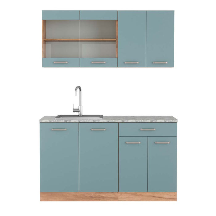 Vicco Cucina monoblocco Rovere blu-grigio/oro 140 cm , PL Marmo