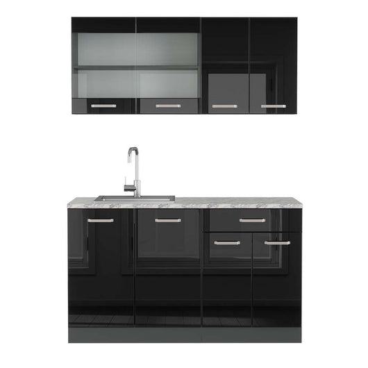 Vicco Cucina monoblocco Nero lucido/antracite 140 cm , PL Marmo
