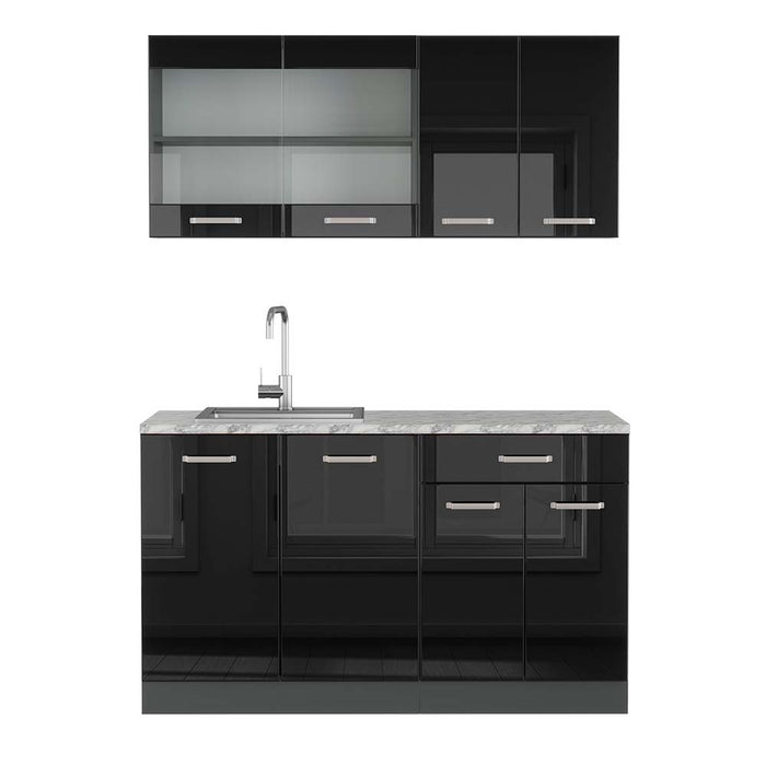 Vicco Cucina monoblocco Nero lucido/antracite 140 cm , PL Marmo