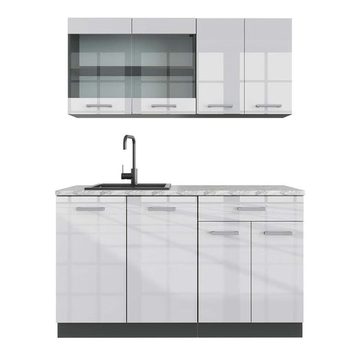 Vicco Cucina monoblocco Bianco lucido/antracite 140 cm , PL Marmo