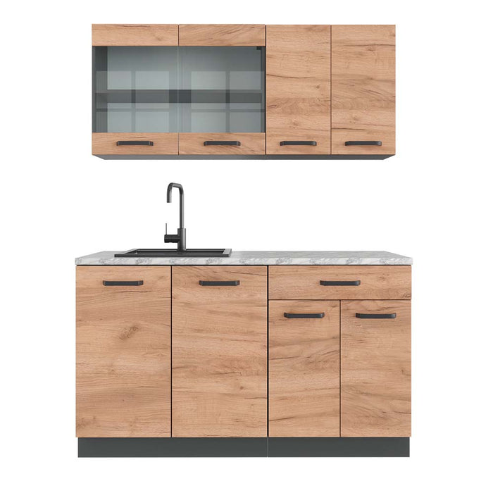 Vicco Cucina monoblocco Quercia dorata/antracite 140 cm , PL Marmo