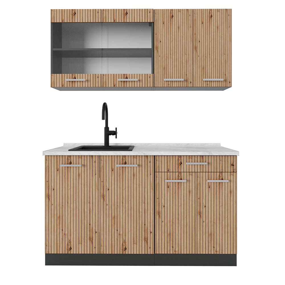 Vicco Cucina monoblocco Rovere artigianale/antracite 140 cm , PL Marmo