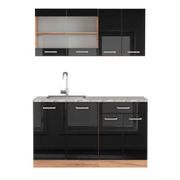 Vicco Cucina monoblocco Rovere nero/oro lucido 140 cm , PL Marmo