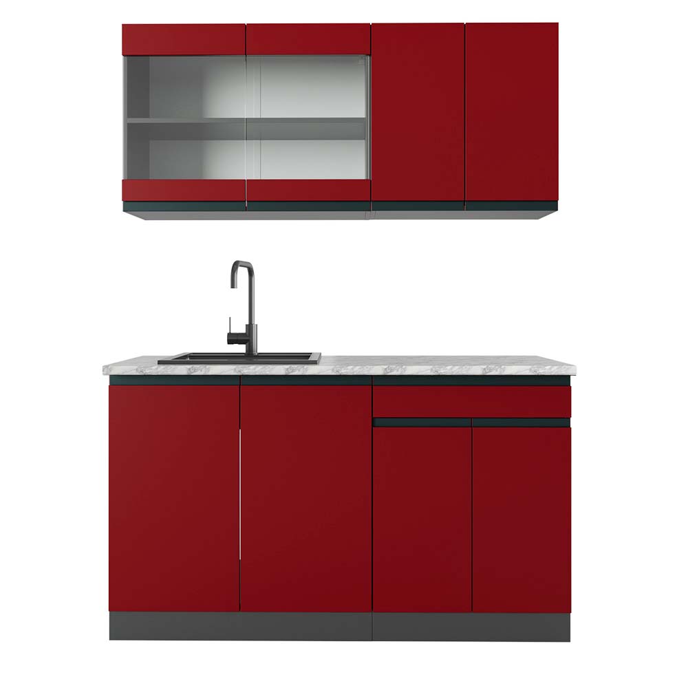 Vicco Cucina monoblocco Rosso/antracite 140 cm , PL Marmo