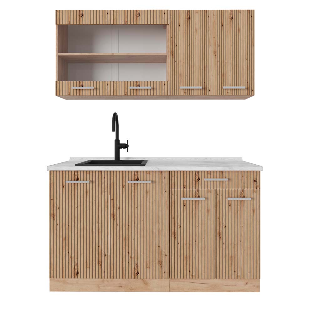 Vicco Cucina monoblocco Rovere artigianale/rovere Goldkraft 140 cm , PL Marmo