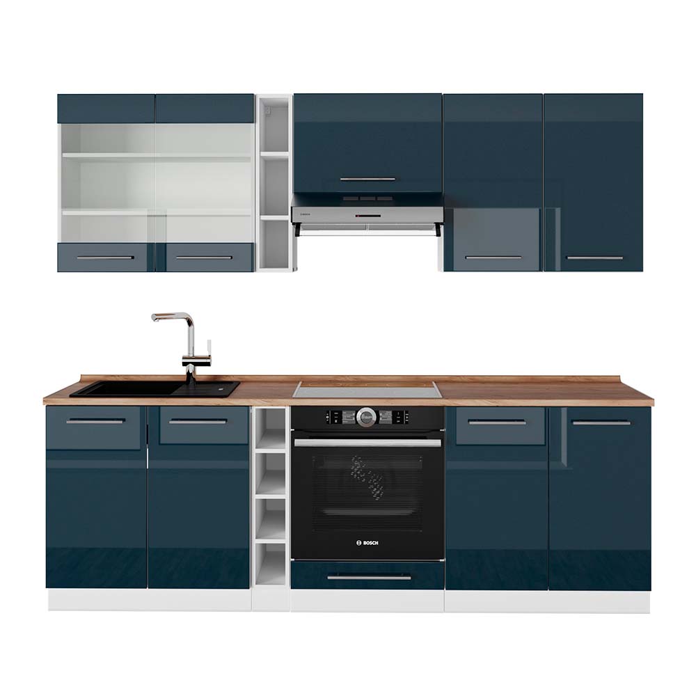 Vicco Mobili da cucina Blu scuro lucido/bianco 235 cm , PL Rovere