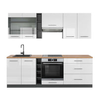 Vicco Cucina componibile Bianco lucido/antracite 235 cm , PL Rovere