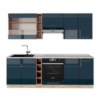 Vicco Cucina componibile Blu scuro lucido/rovere dorato 235 cm , PL Marmo