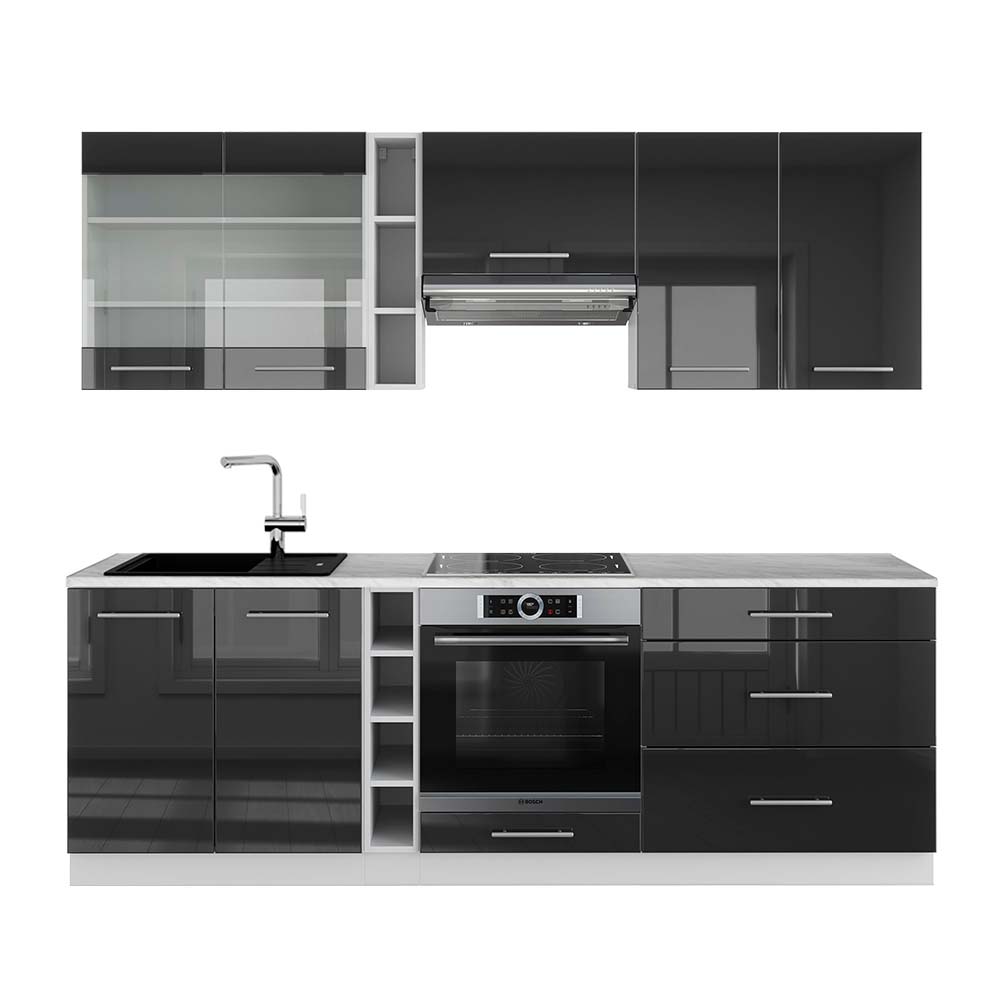 Vicco Cucina componibile Antracite lucido/bianco 235 cm , PL Marmo