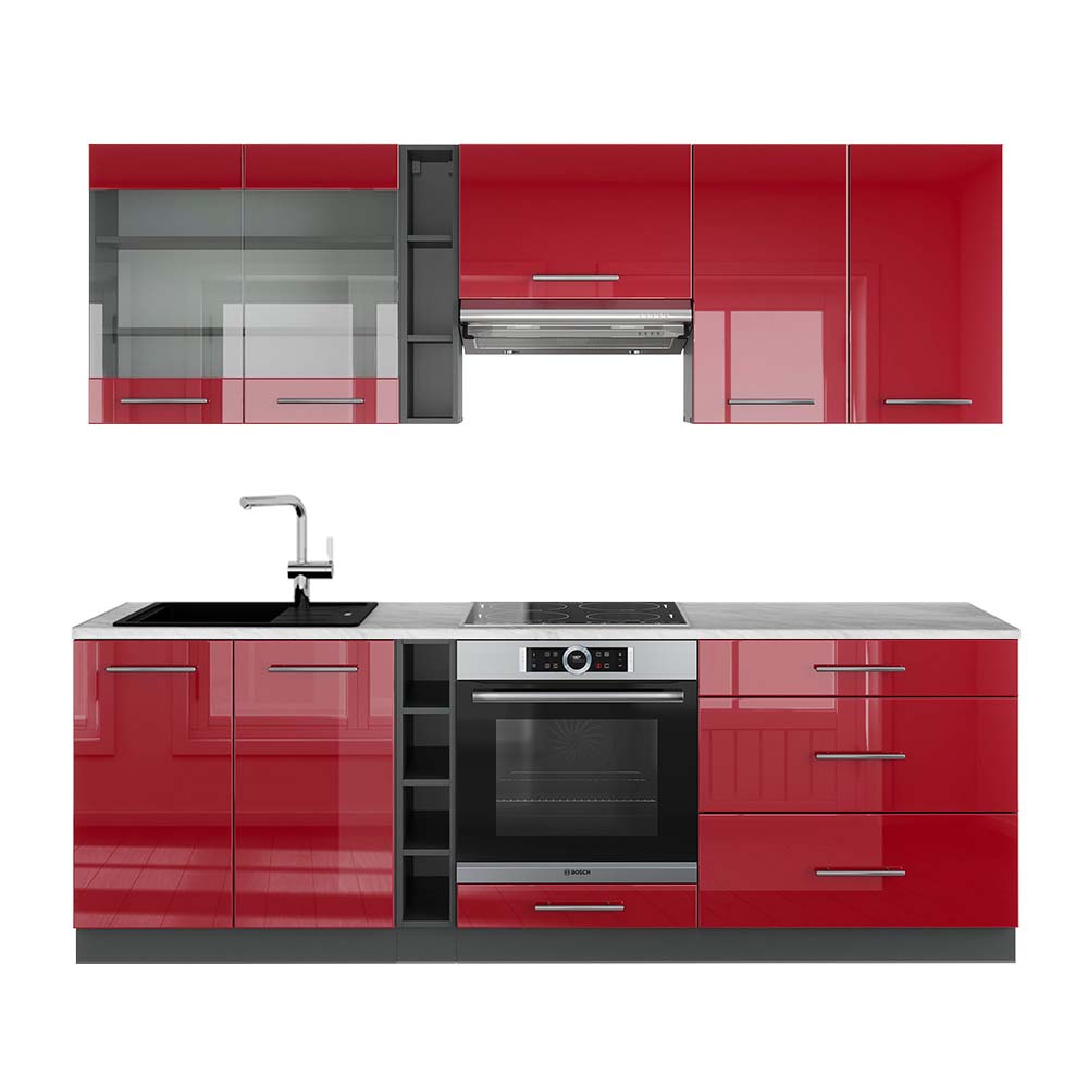 Vicco Cucina componibile Bordeaux lucido/antracite 235 cm , PL Marmo