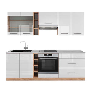 Vicco Cucina componibile Bianco lucido/oro power oak 235 cm , PL Marmo