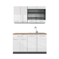 Vicco Cucina completa Bianco lucido/antracite 140 cm , PL Rovere