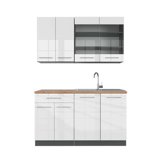 Vicco Cucina completa Bianco lucido/antracite 140 cm , PL Rovere