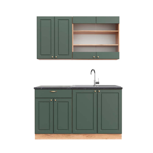 Vicco Cucina completa Quercia verde-oro Country/oro Power 140 cm , PL Antracite