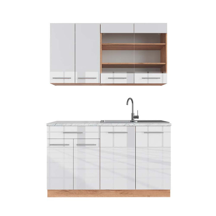 Vicco Cucina completa Bianco lucido/oro power oak 140 cm , PL Marmo