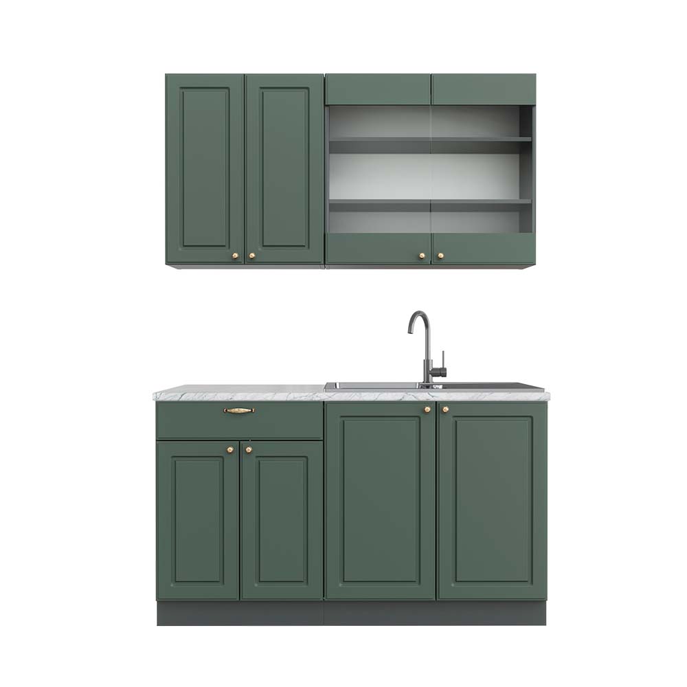 Vicco Cucina completa Verde-oro Country House/Antracite 140 cm , PL Marmo