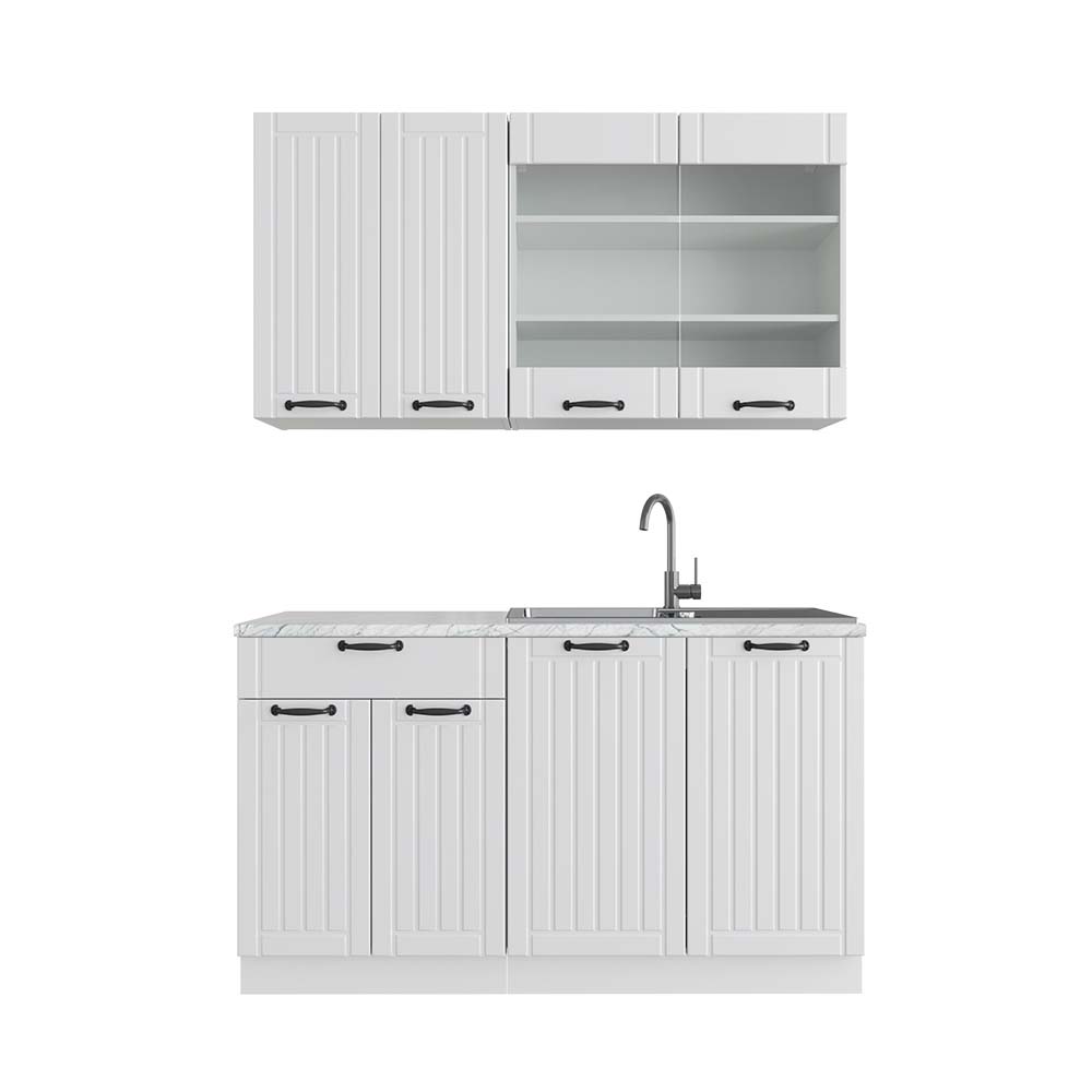 Vicco Cucina completa Casa di campagna bianca/bianco 140 cm , PL Marmo