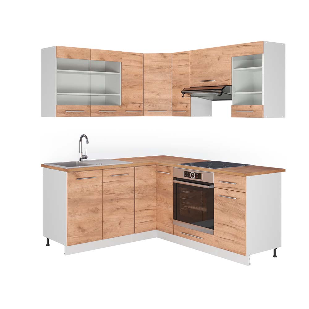 Vicco Cucina angolare completa Quercia dorata/bianco 160 x 190 cm , PL Rovere