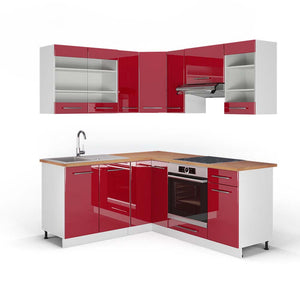 Vicco Cucina angolare completa Bordeaux lucido/bianco 160 x 190 cm , PL Rovere