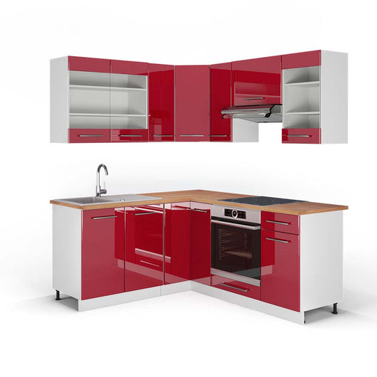 Vicco Cucina angolare completa Bordeaux lucido/bianco 160 x 190 cm , PL Rovere