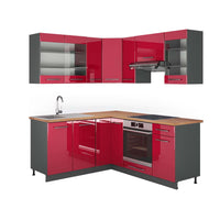 Vicco Cucina angolare completa Bordeaux lucido/antracite 160 x 190 cm , PL Rovere