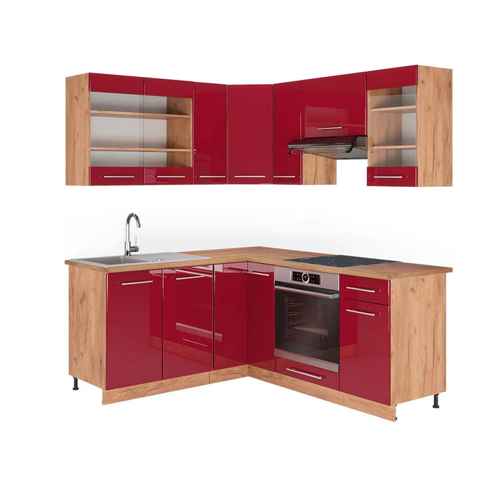 Vicco Cucina angolare completa Bordeaux lucido/rovere dorato 160 x 190 cm , PL Rovere