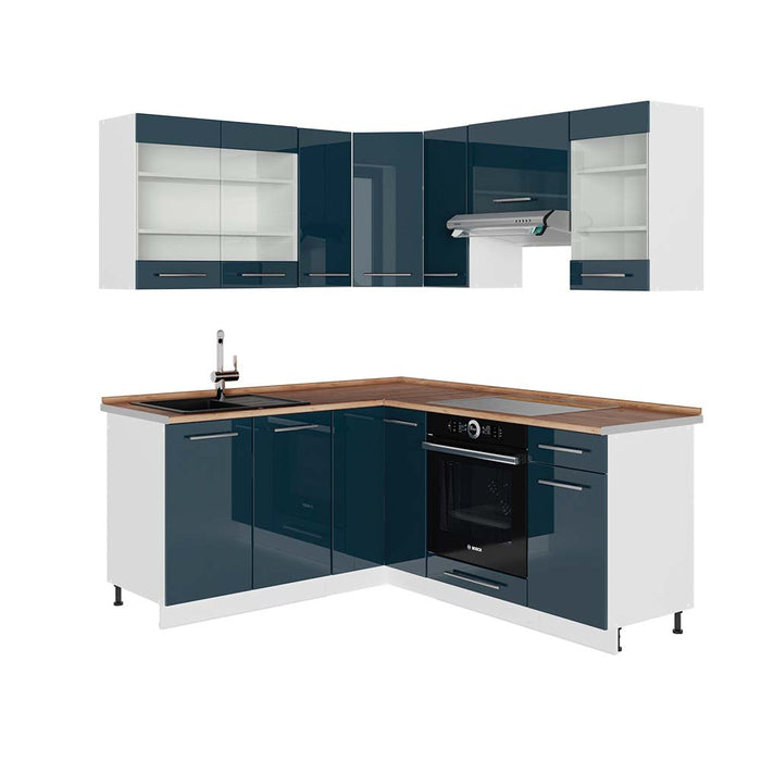 Vicco Mobili da cucina Blu scuro lucido/bianco 160.5 x 190 cm , PL Rovere