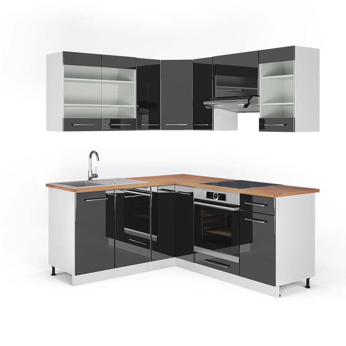 Vicco Cucina angolare completa Antracite lucido/bianco 160 x 190 cm , PL Rovere