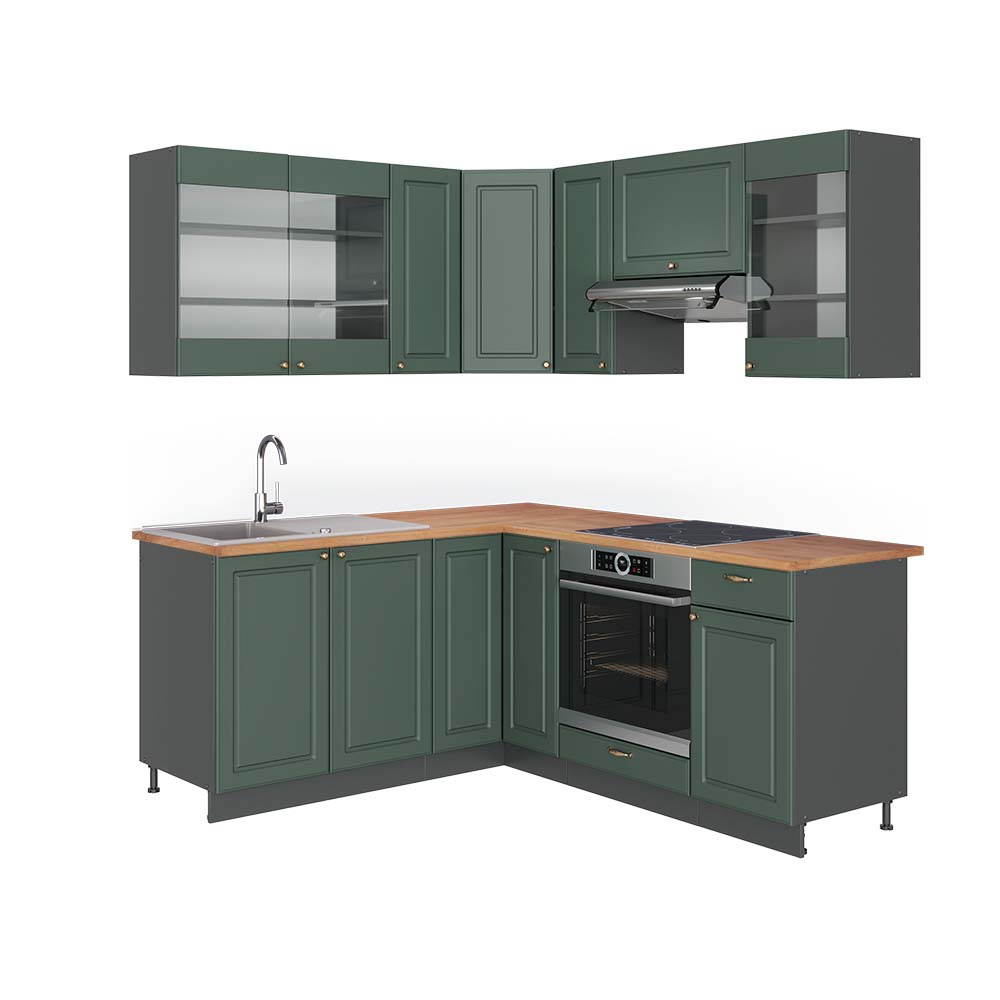 Vicco Cucina angolare completa Verde-oro Country House/Antracite 160 x 190 cm , PL Rovere