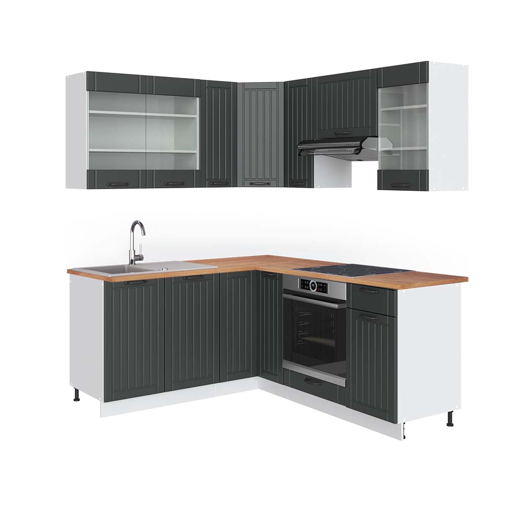 Vicco Cucina angolare completa Antracite casa di campagna/bianco 160 x 190 cm , PL Rovere