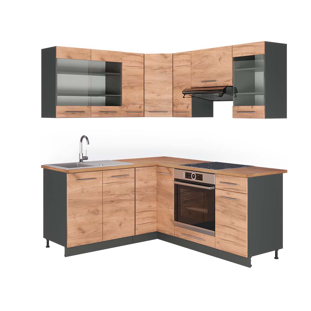 Vicco Cucina angolare completa Quercia dorata/antracite 160 x 190 cm , PL Rovere