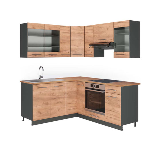 Vicco Cucina angolare completa Quercia dorata/antracite 160 x 190 cm , PL Rovere
