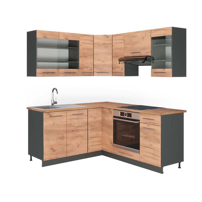 Vicco Cucina angolare completa Quercia dorata/antracite 160 x 190 cm , PL Rovere