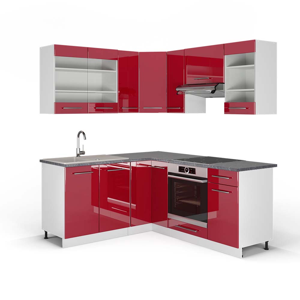 Vicco Cucina angolare completa Bordeaux lucido/bianco 160 x 190 cm , PL Antracite