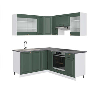 Vicco Cucina angolare completa Verde-oro Country House/Bianco 160 x 190 cm , PL Antracite