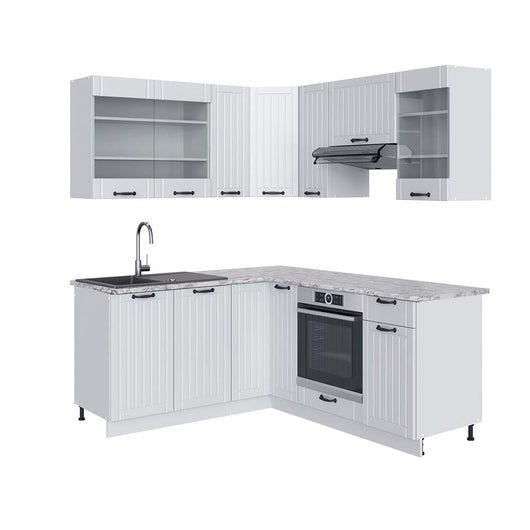 Vicco Cucina angolare completa Casa di campagna bianca/bianco 160 x 190 cm , PL Marmo
