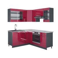 Vicco Cucina angolare completa Bordeaux lucido/antracite 160 x 190 cm , PL Marmo
