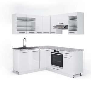Vicco Cucina angolare completa Bianco lucido/bianco 160 x 190 cm , PL Marmo